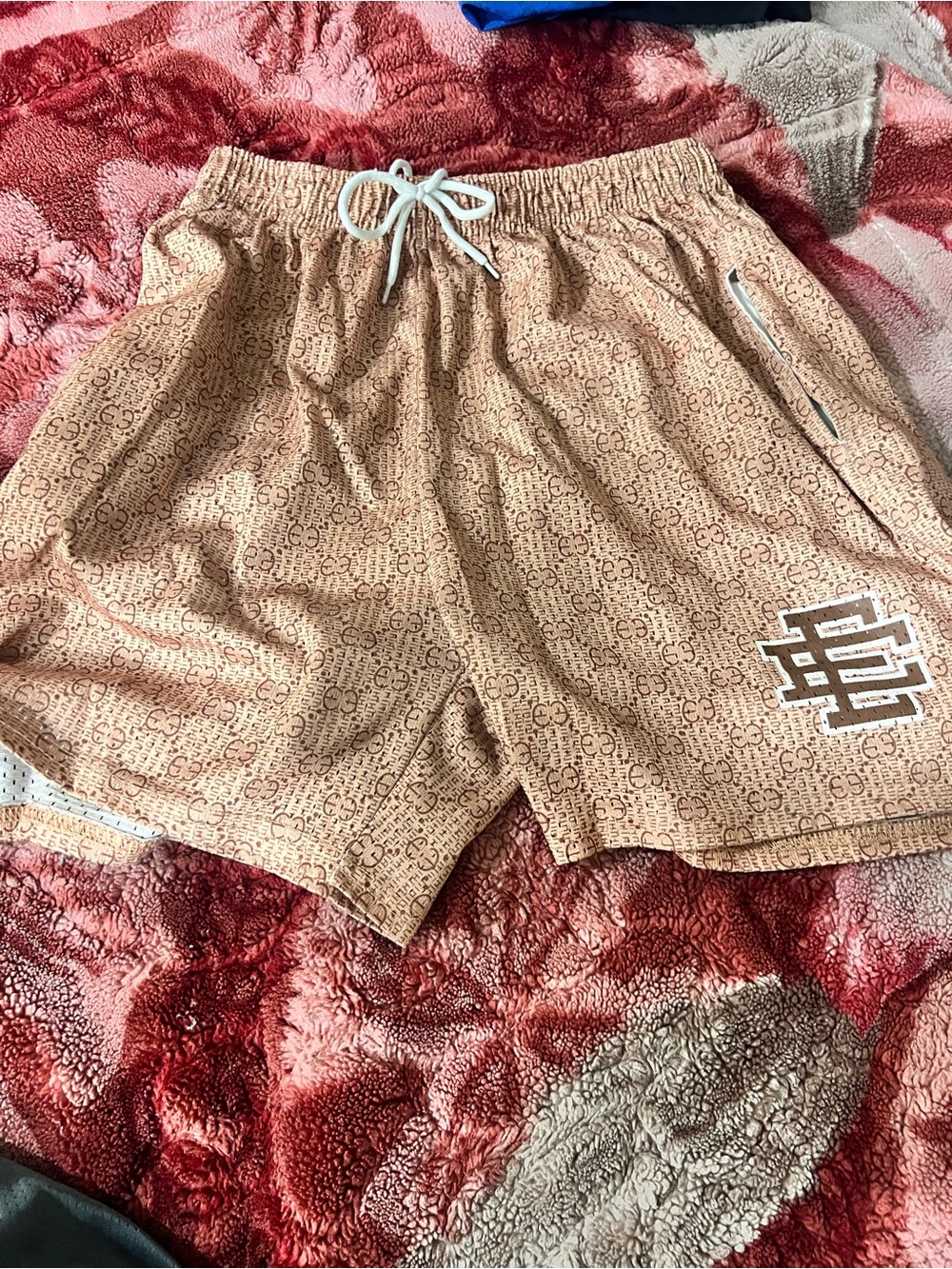 Men's Beige Logo-Print Athletic Shorts